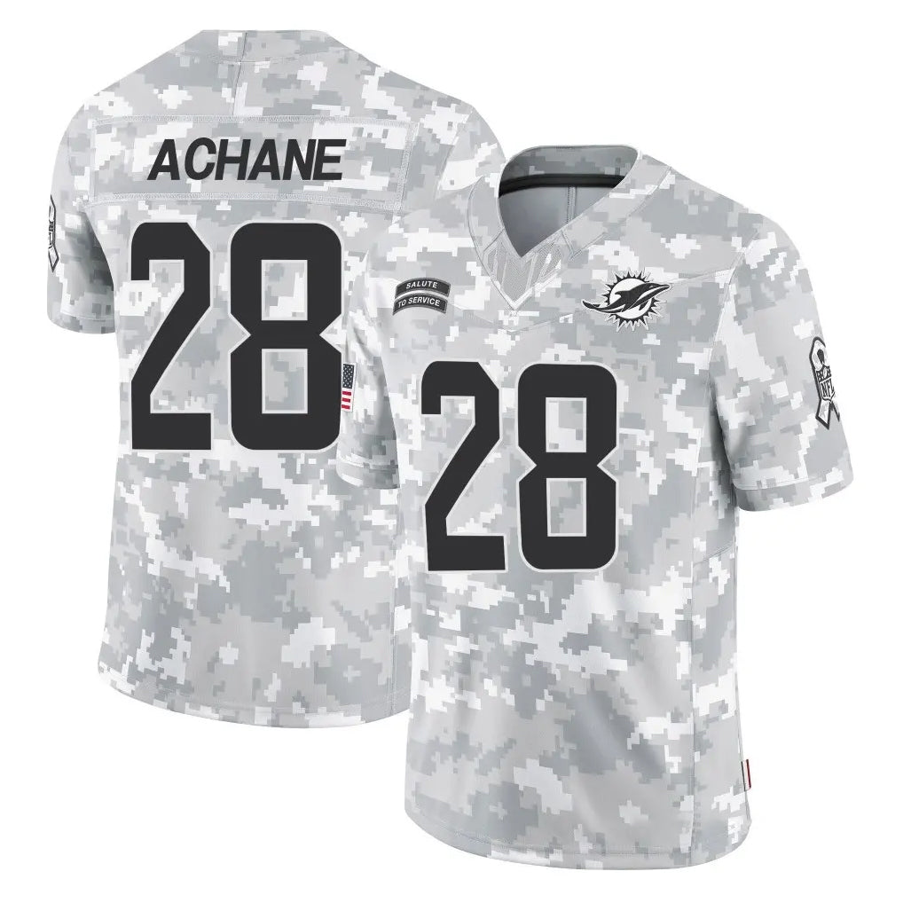 M.Dolphins #28 De'Von Achane Player Arctic Camo Salute To Service Limited Game PETTCS Stitched Jerseys