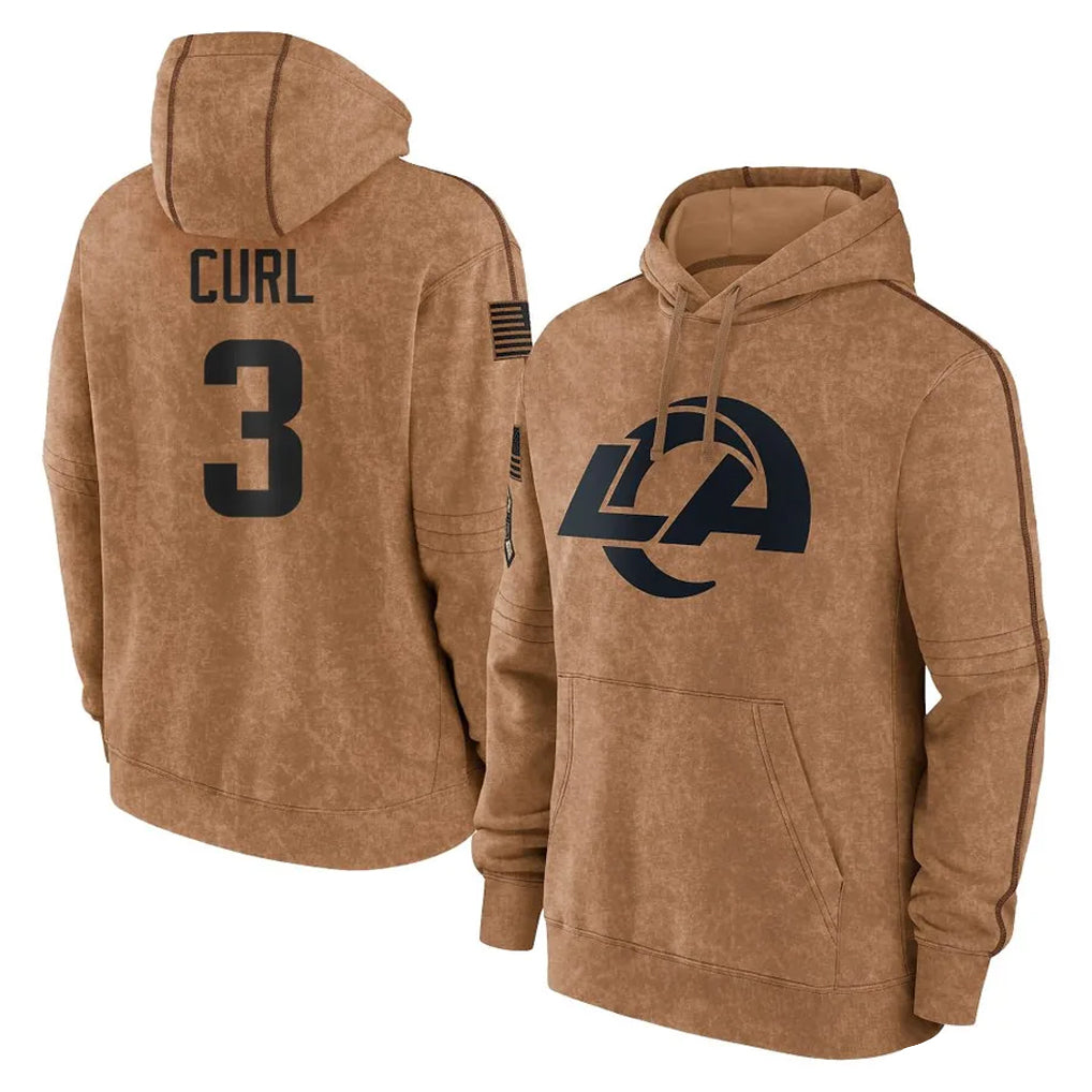 LA.Rams #3 Kam Curl Player Brown Salute to Service Hoodies Limited Game PETTCS Stitched Jerseys