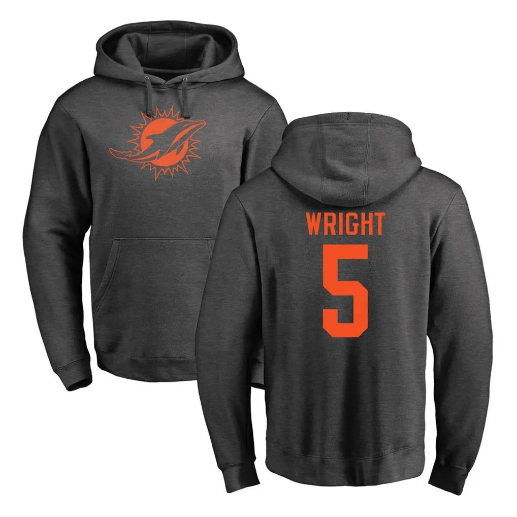 M.Dolphins #5 Jaylen Wright Player Darkgray Pullover Hoodies Limited PETTCS Stitched Jerseys