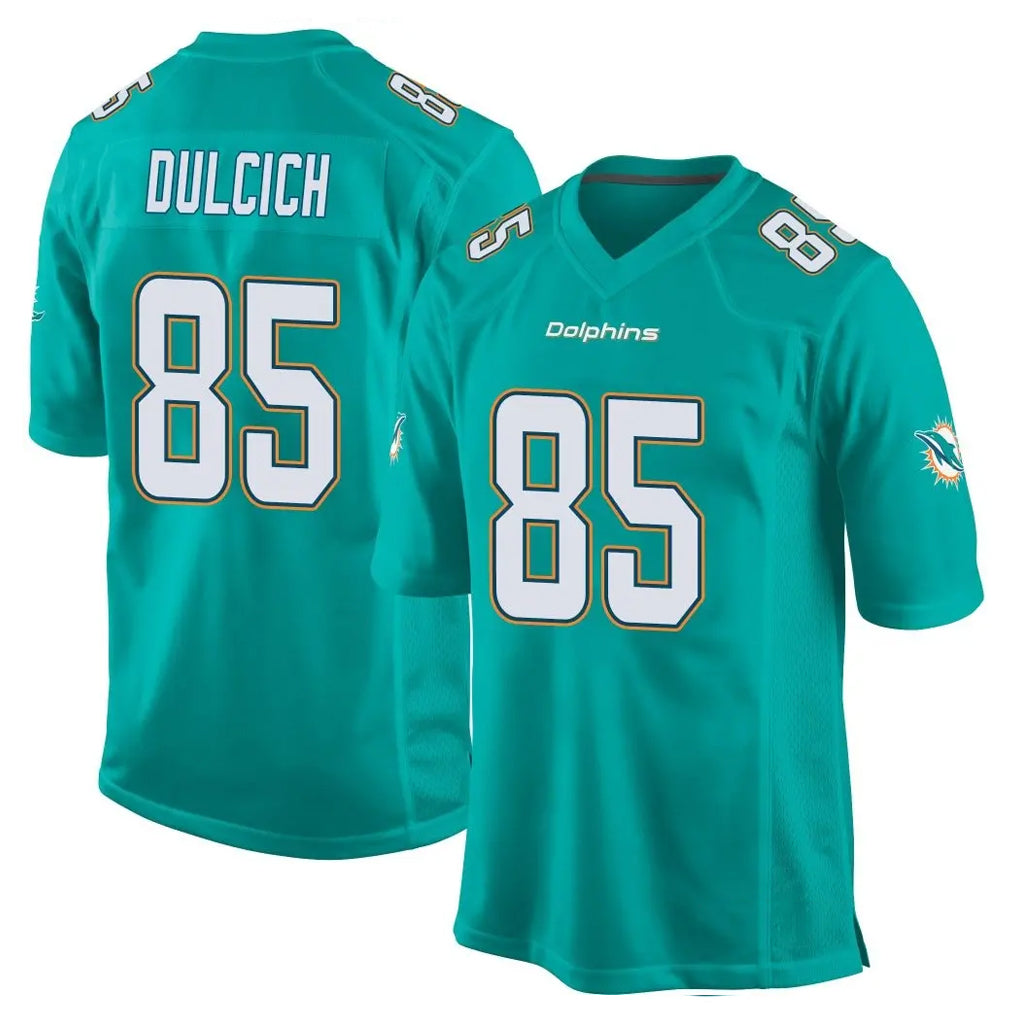 M.Dolphins #85 Greg Dulcich Player Aqua Team Color Home Game PETTCS Stitched Jerseys