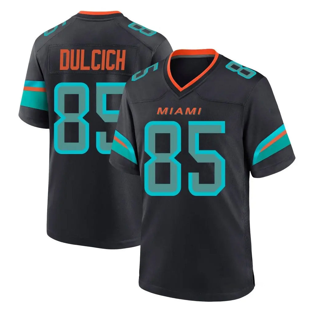 M.Dolphins #85 Greg Dulcich Player Black Pitch Rivalries Collection Home Game PETTCS Stitched Jerseys