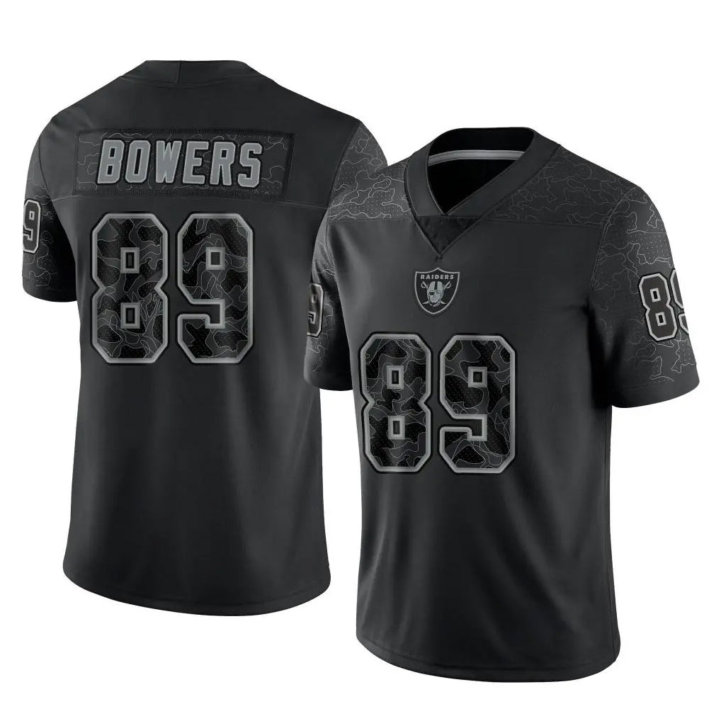 LV.Raiders #89 Brock Bowers Player Black Reflective Limited Game PETTCS Stitched Jerseys