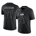 LA.Rams #77 Alaric Jackson Player Black Limited Reflective Home Game PETTCS Stitched Jerseys