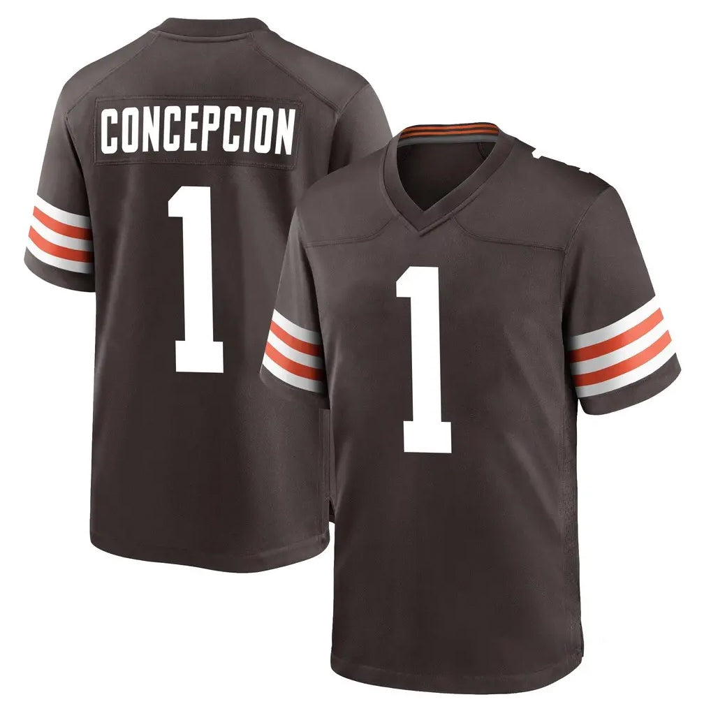 C.Browns #1 KC Concepcion Player Brown Home Game PETTCS Stitched Jerseys