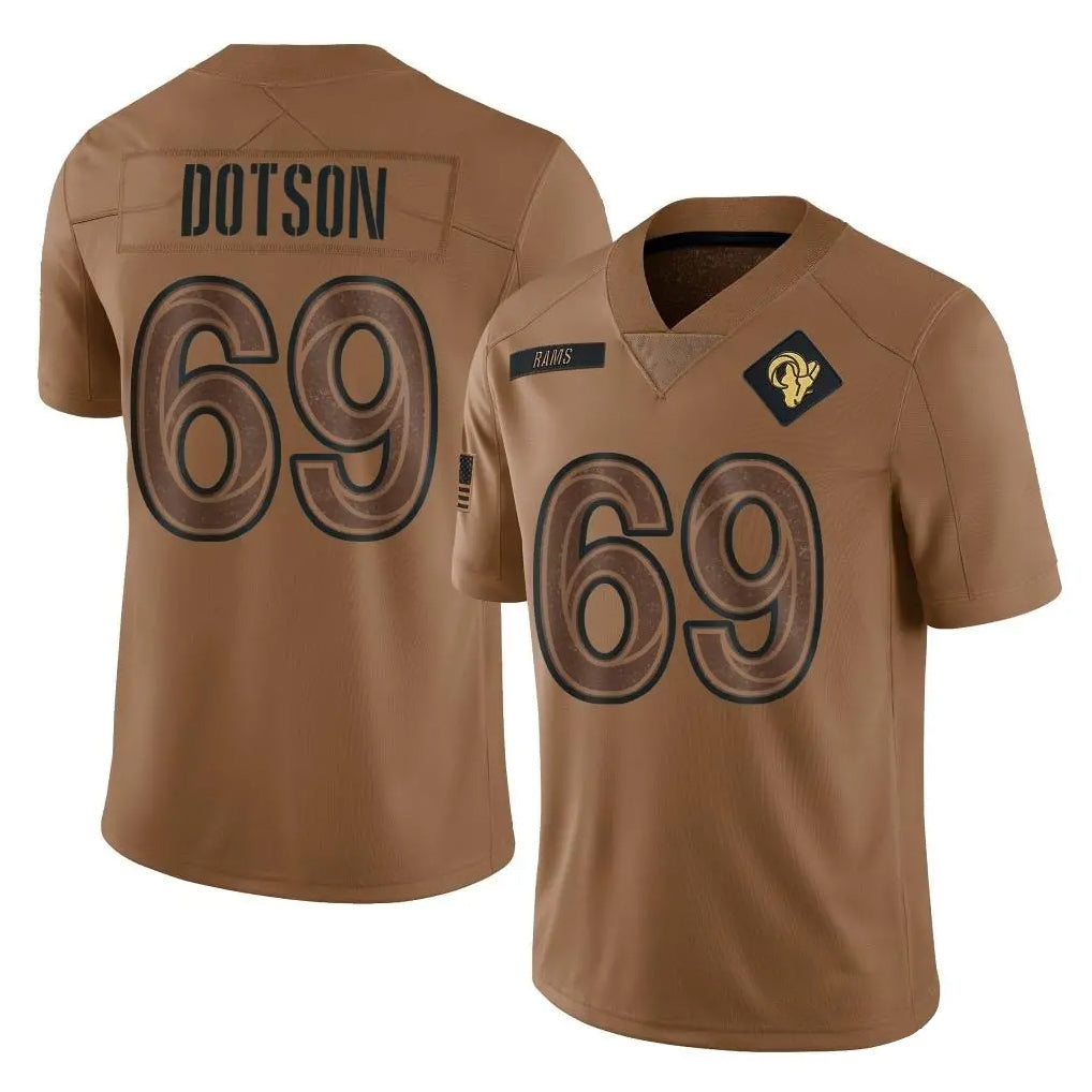 LA.Rams #69 Kevin Dotson Player Brown Salute To Service Limited PETTCS Stitched Jerseys