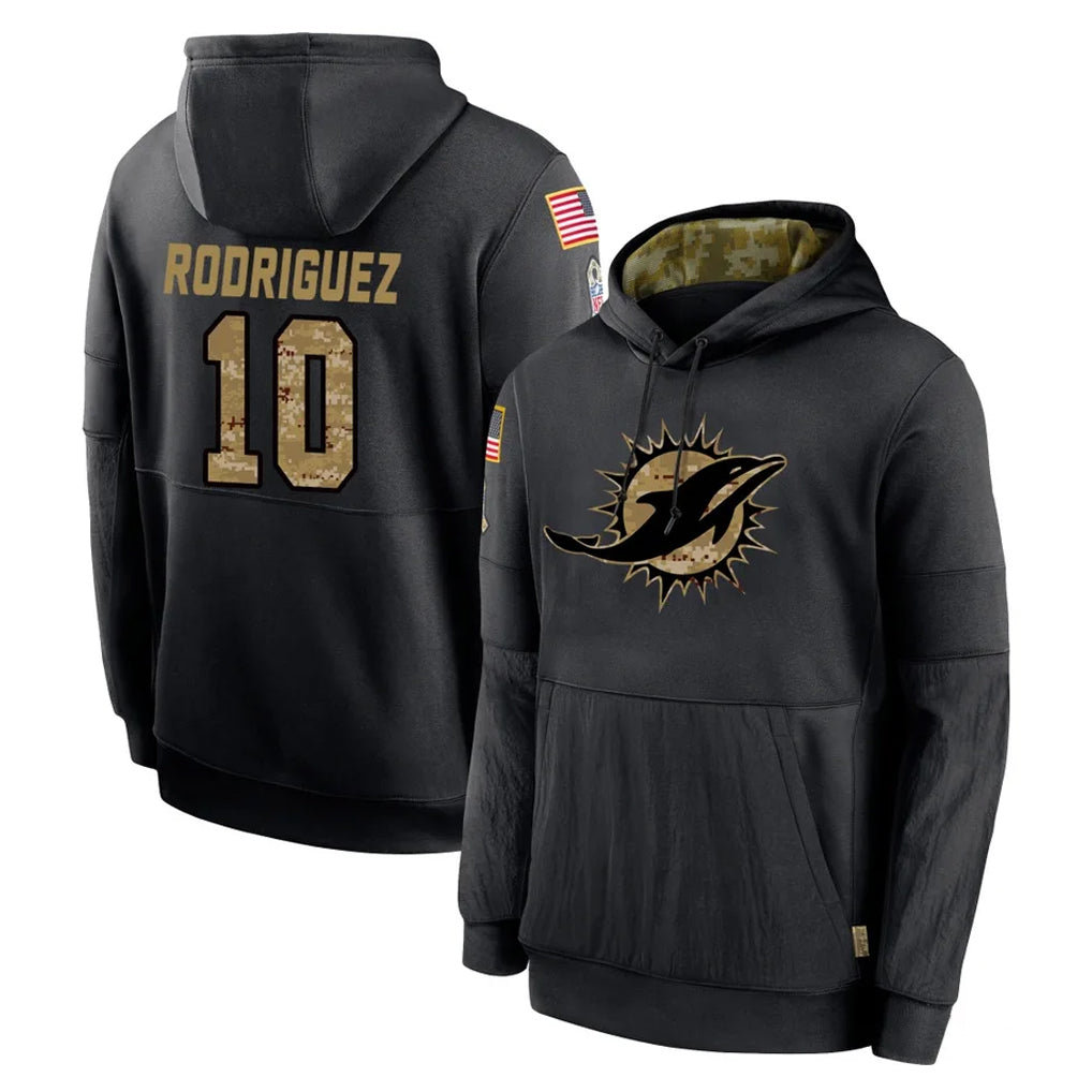 M.Dolphins #10 Jacob Rodriguez Player Black Salute to Service Hoodies Limited Game PETTCS Stitched Jerseys