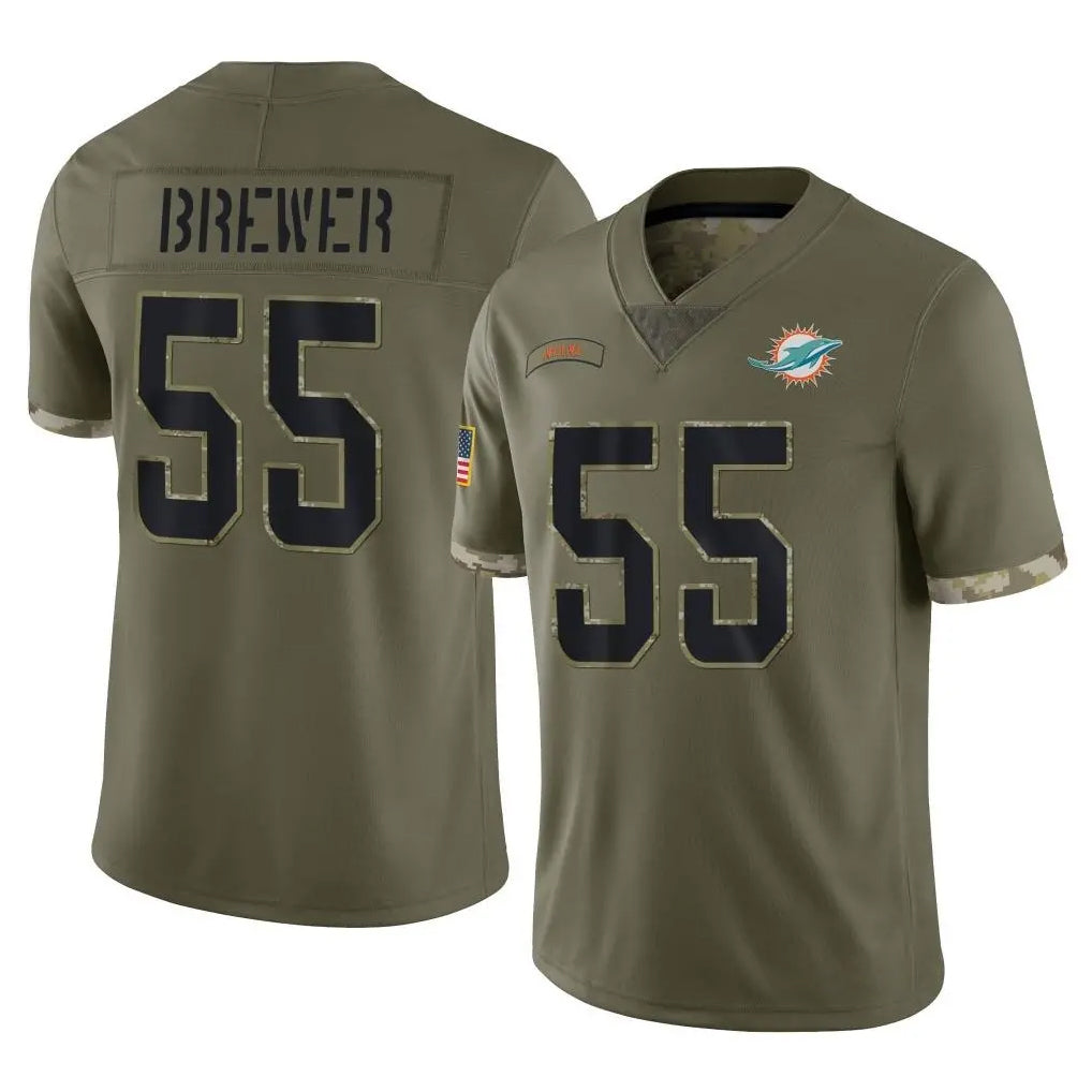 M.Dolphins #55 Aaron Brewer Player Olive Salute To Service Limited PETTCS Stitched Jerseys