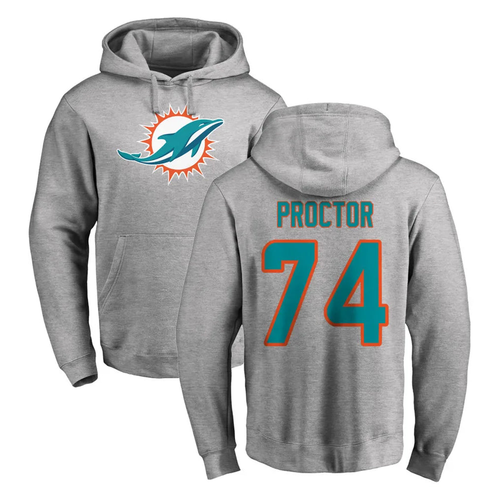 M.Dolphins #74 Kadyn Proctor Player Gray LOGO Pullover Hoodies Limited PETTCS Stitched Jerseys