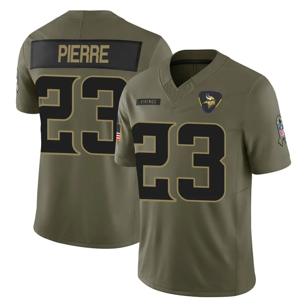 M.Vikings #23 James Pierre Player Olive 2025 Salute To Service Limited Game PETTCS Stitched Jerseys