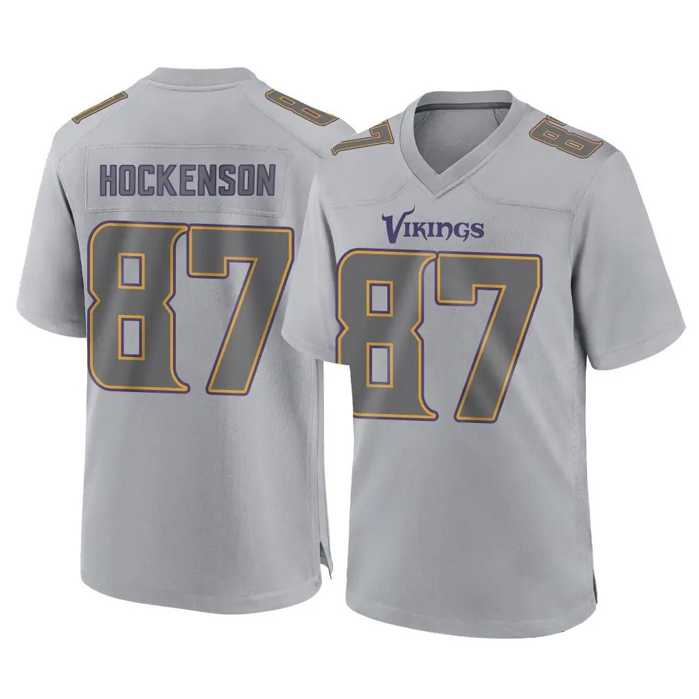 M.Vikings #87 T.J. Hockenson Player Gray Atmosphere Fashion Home Game PETTCS Stitched Jerseys