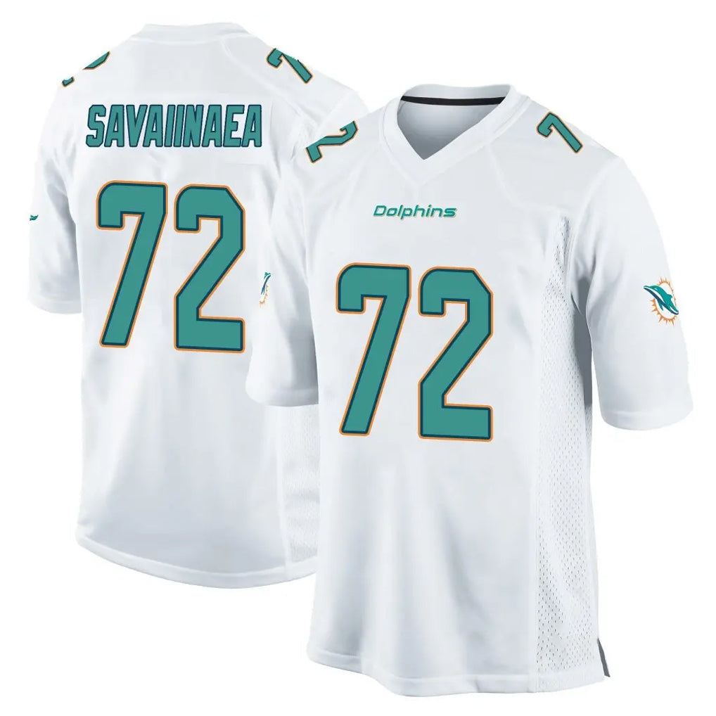 M.Dolphins #72 Jonah Savaiinaea Player White Home Game PETTCS Stitched Jerseys
