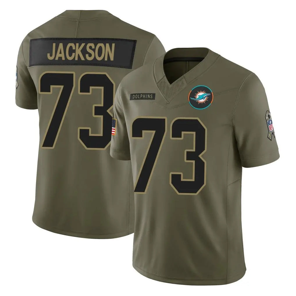 M.Dolphins #73 Austin Jackson Player Olive 2025 Salute To Service Limited Game PETTCS Stitched Jerseys