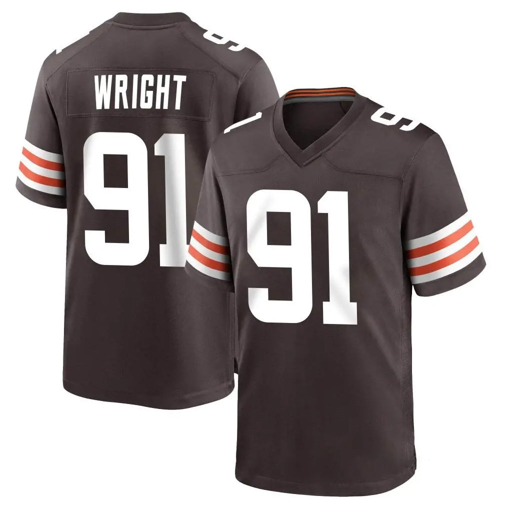 C.Browns #91 Alex Wright Player Brown Home Game PETTCS Stitched Jerseys